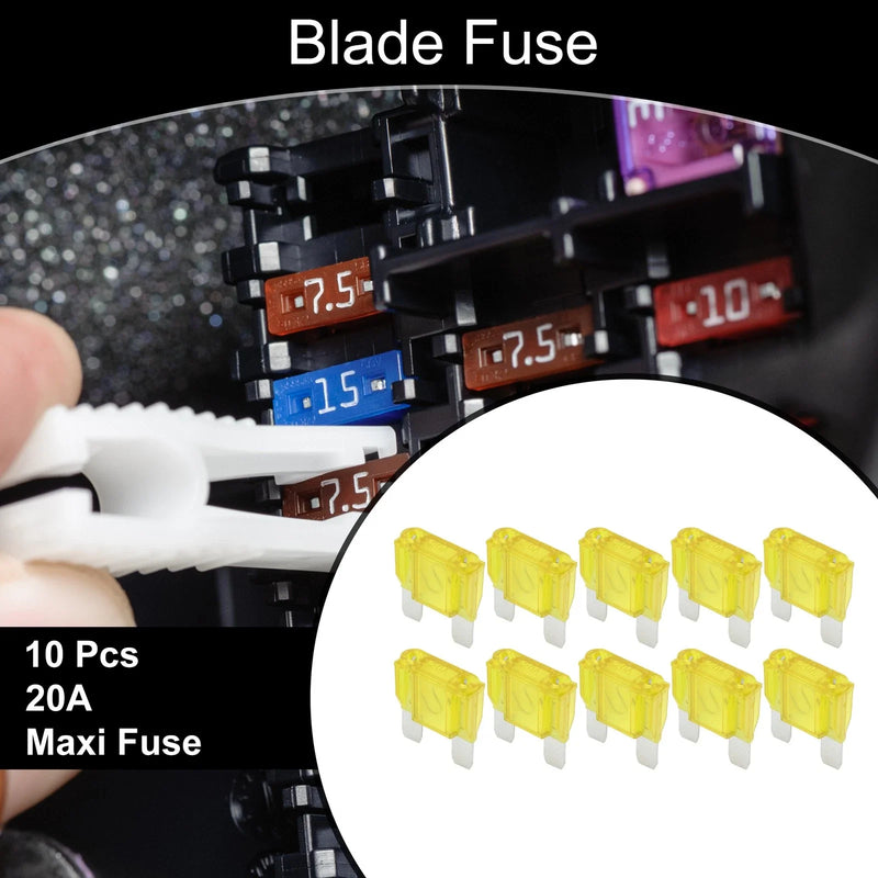 Car Boat Truck RV Motorcycle Yellow 10 Pcs Maxi Fuse 20A Blade Fuse