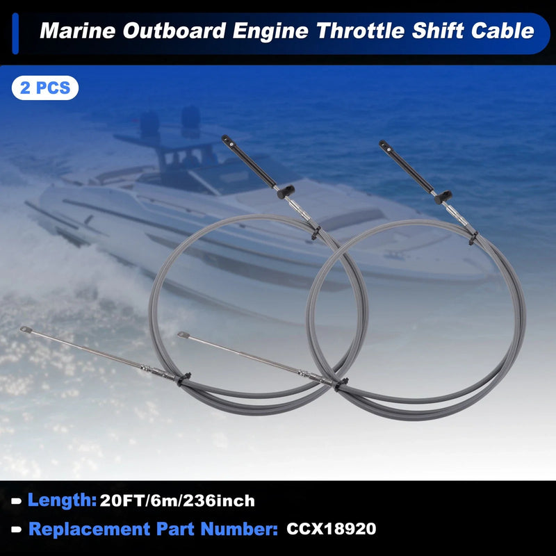Marine Outboard 2 x Boat Throttle Shift Control Cable 6m Remote Grey