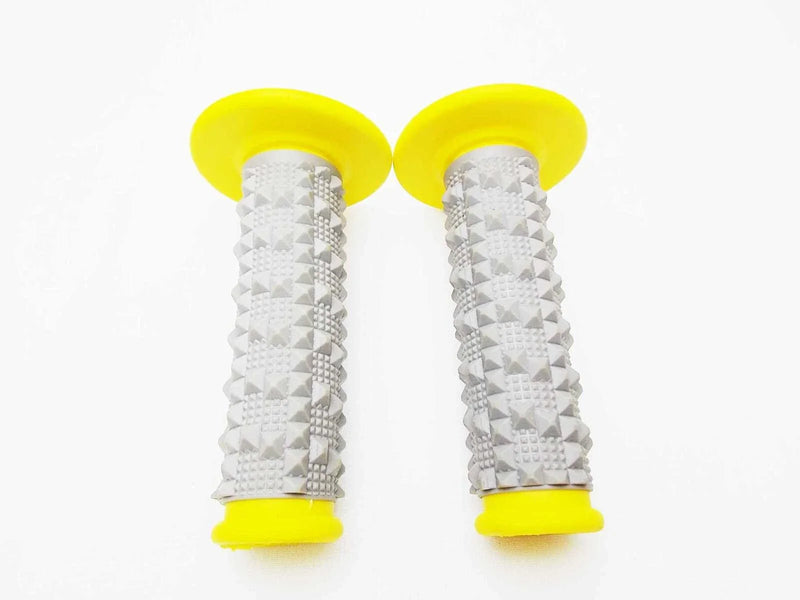 Honda CR125 Yellow Grey Diamond Top Handlebar Grip Set