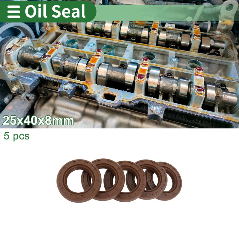 Oil Seal 25x40x8mm 5 Pcs FKM Rubber High Pressure Brown