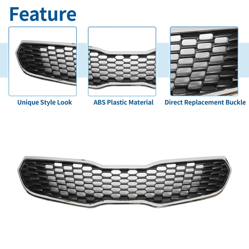 Kia Forte (2014-2016) Black Chrome Silver Tone Upper Bumper Grille
