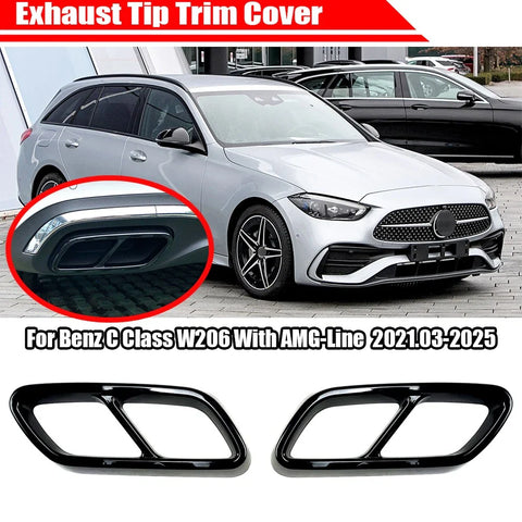Mercedes-Benz C-Class Black Exhaust Tip Trim Covers (2022–2025)