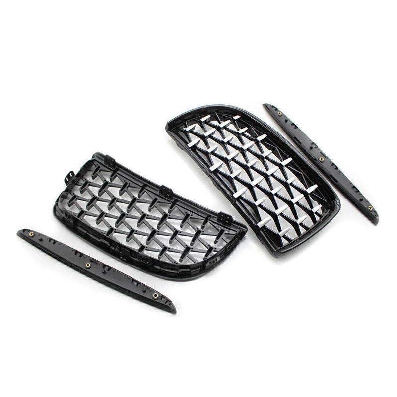 BMW E90 Front Black Frame & Chrome Grille Diamond Meteor Style (2005-2008)