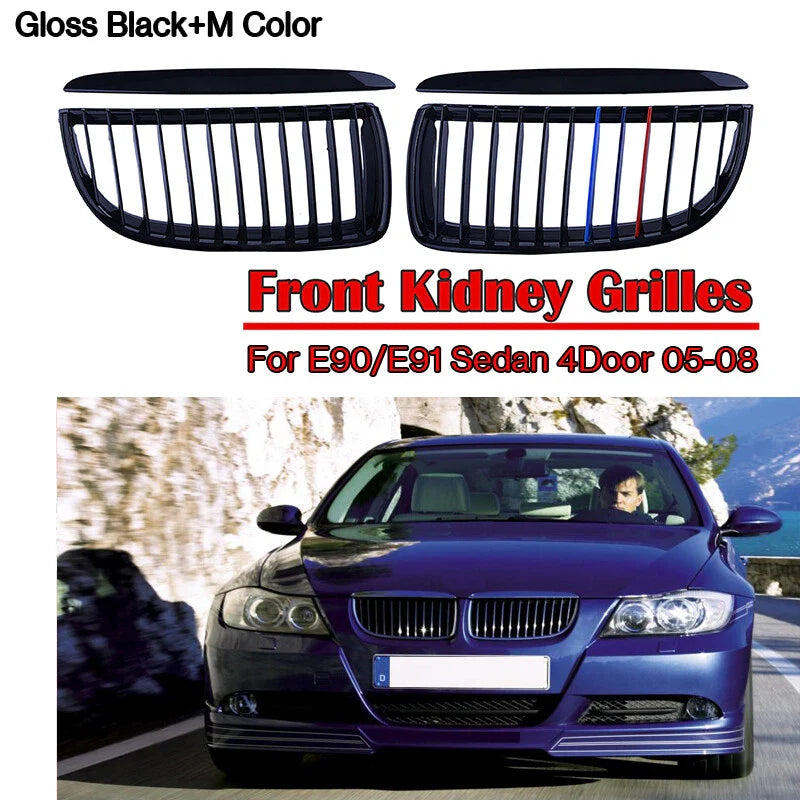2005-2008 BMW 3 Series E90 E91 Gloss Black Front Kidney Grille (2005-2008)