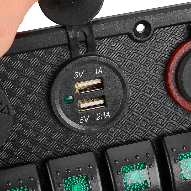 Car Boat Marine RV Truck Green LED 8 Gang Toggle Rocker Switch Panel