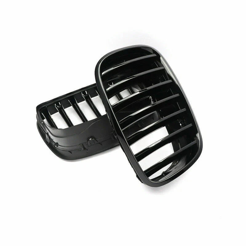 BMW E70 X5 E71 X6 2 x Gloss Black Front Bumper Kidney Grille Covers (2007-2013)