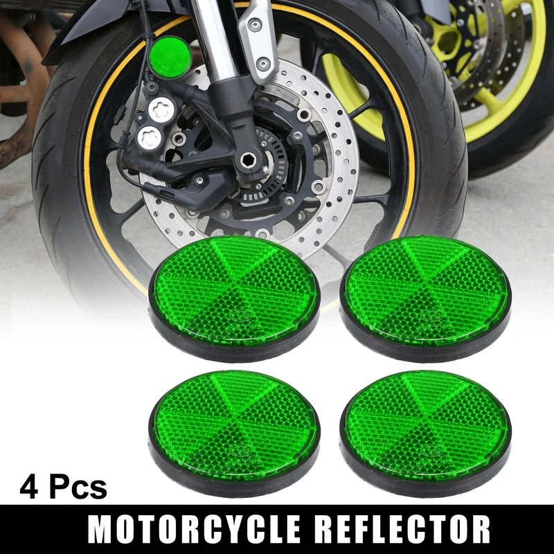 Motorcycle 4pcs M6x1.0 Green Universal Screw Mount Round Warning Reflector