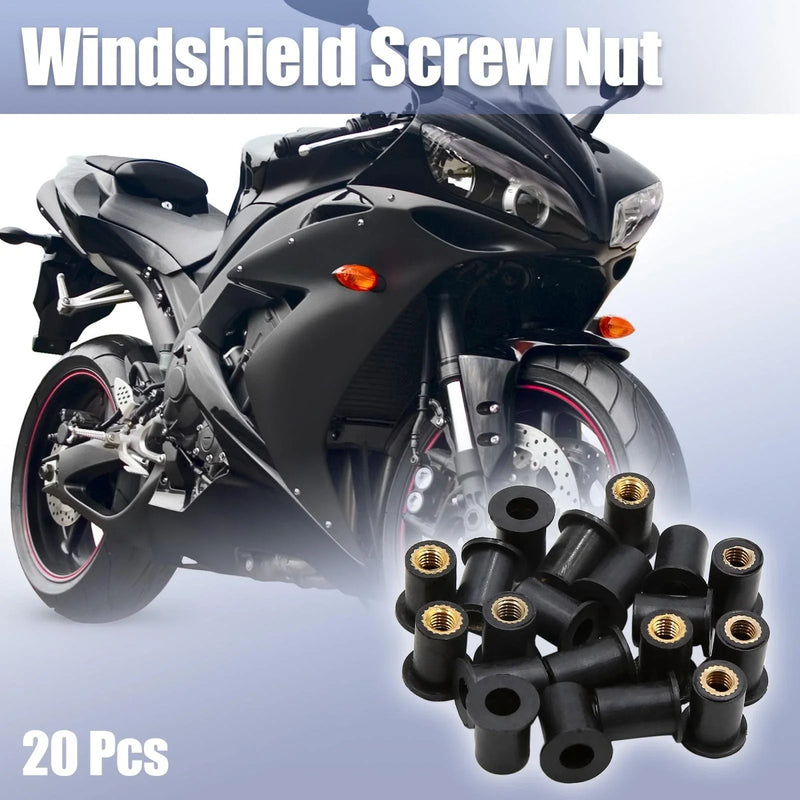 Motorcycle 20pcs M5 Black Rubber Windscreen Screws Bolts Nut