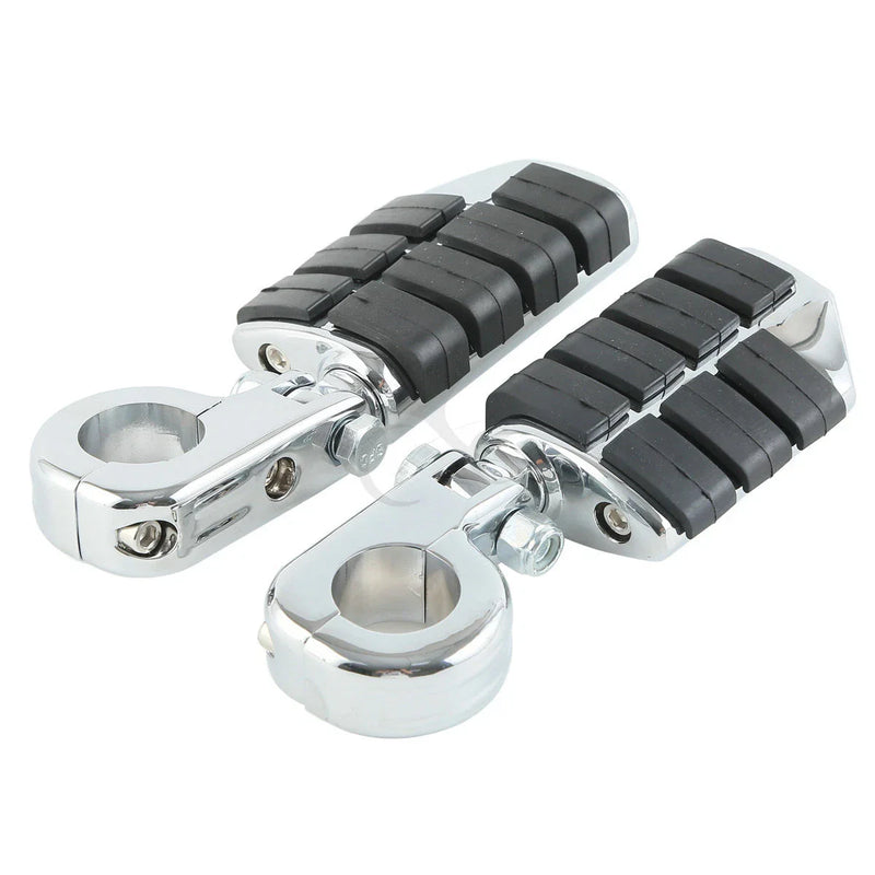 Harley Yamaha Chrome 1 1/4" Wing Footpeg Pegs Mount Clamps