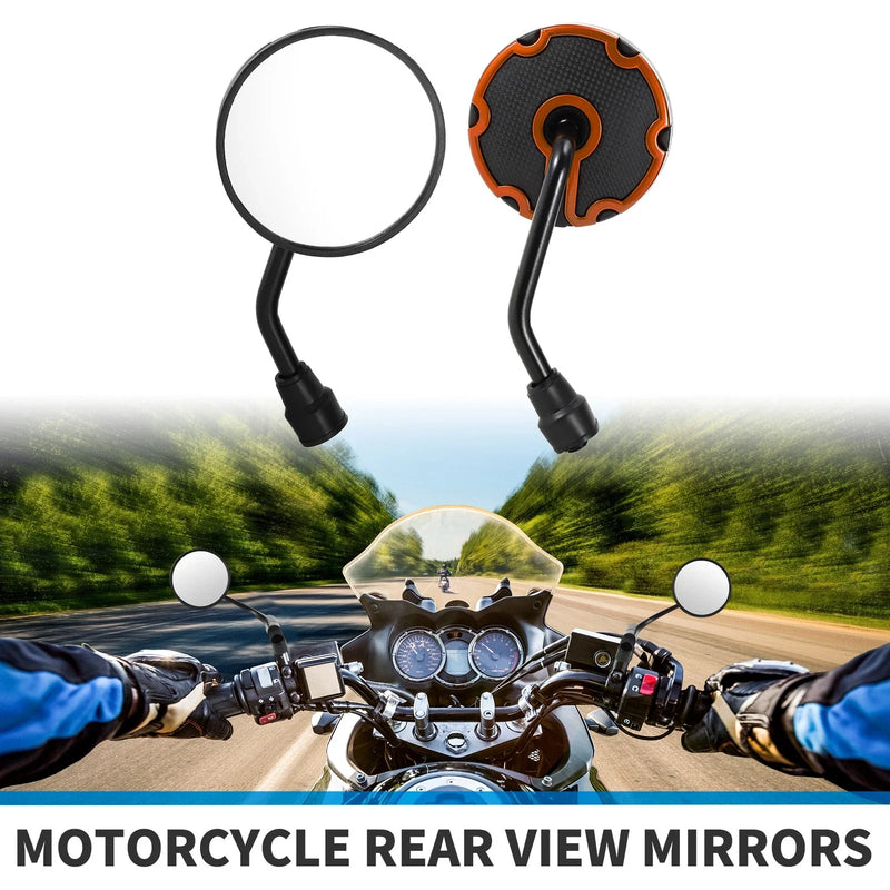 Motorcycle M10 Rear View Mirrors Round Handlebar Orange Black Iron