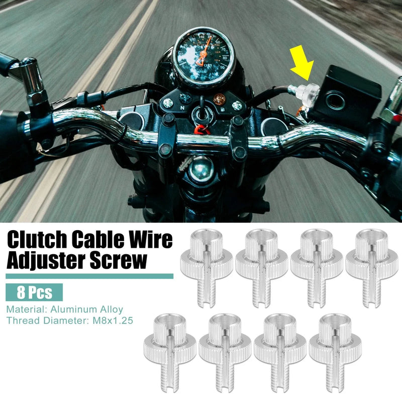Motorcycle Silver Tone 8pcs M8x1.25 Brake Clutch Levers Adjuster Bolts