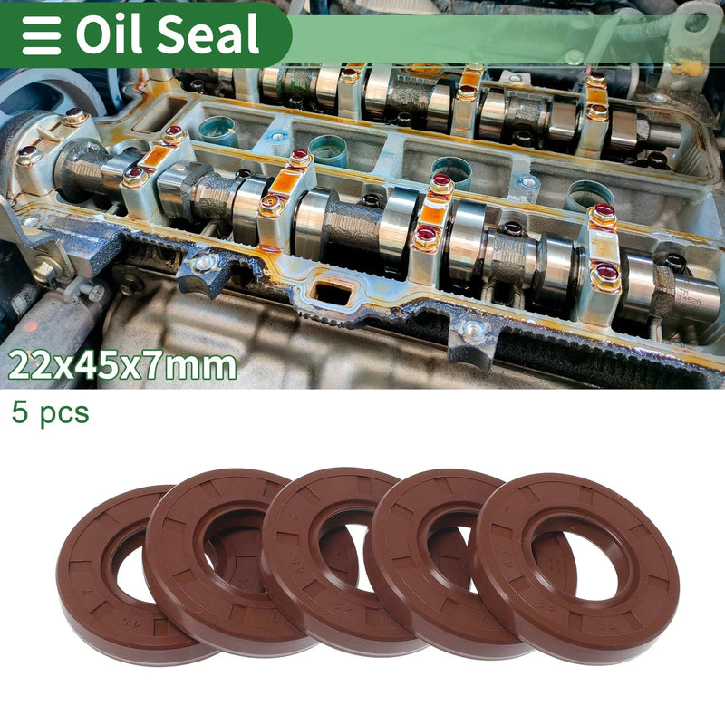 Make Model Oil Seal 22x45x7mm Rotary Shaft Seal FKM Rubber Brown 5 Pcs