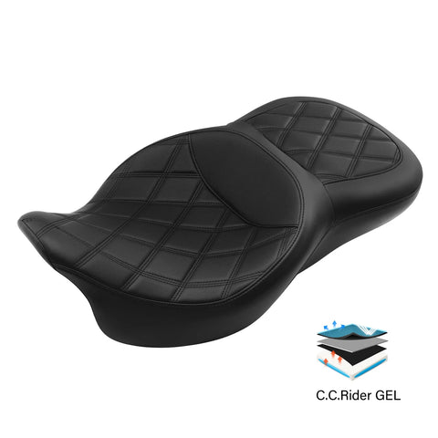 Harley Street Road Tri Glide Black Gel Driver Rider Passenger Seat (09-23)