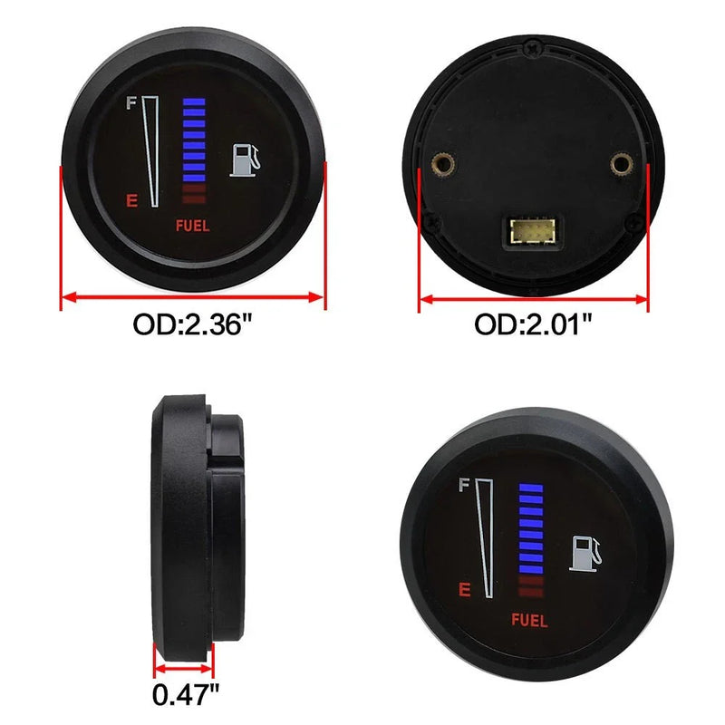 Car Motorcycle 52mm 12/24V LED Fuel Level Meter Gauge