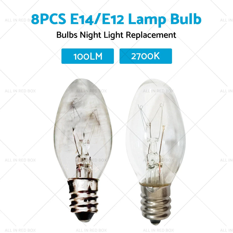 Home 8 x 7W/10W E12/E14 Clear Night Light Bulbs (240V)