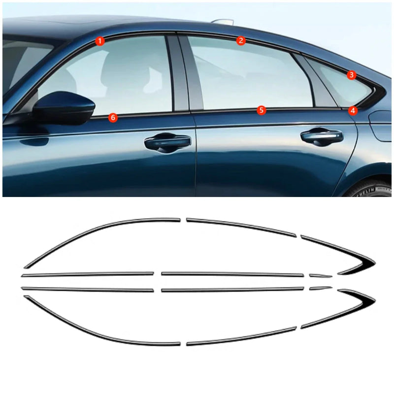 Honda Accord Black Titanium Window Side Molding Cover Trim (2023-2024)