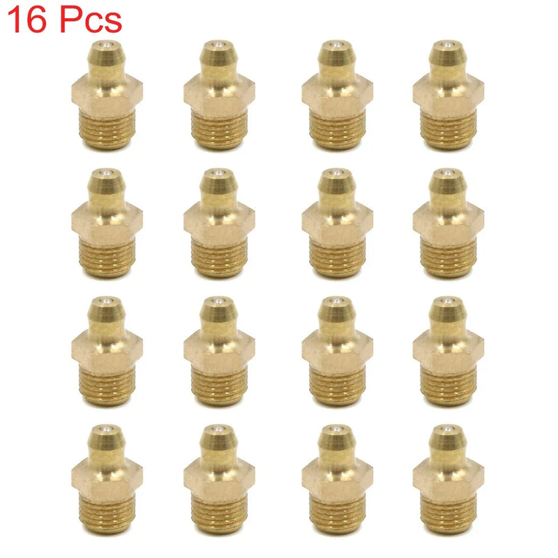 Motorcycle Car Grease Nipple Fitting / 16pcs 1/8" Thread Brass Straight /