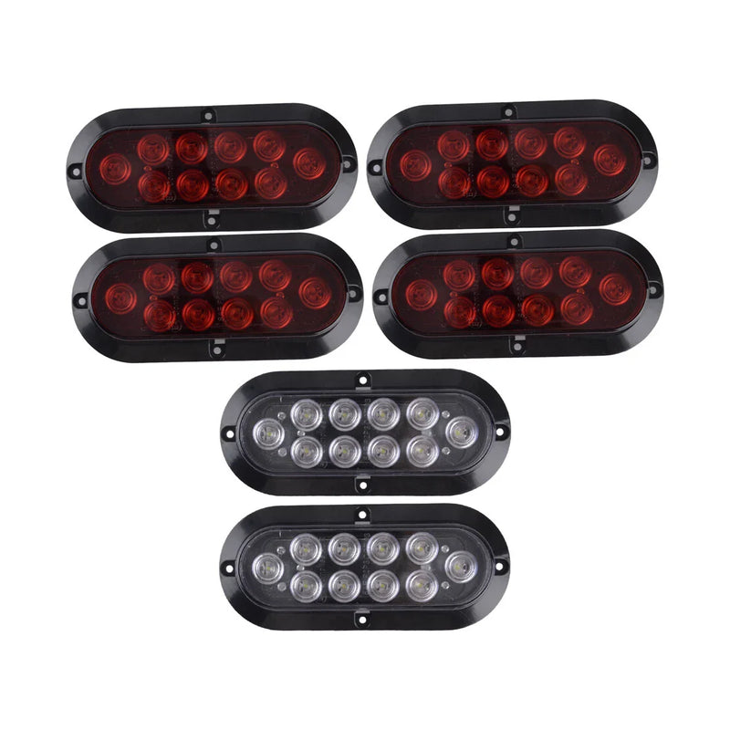 Truck 6pc Oval LED Trailer Lights Red & White (10)