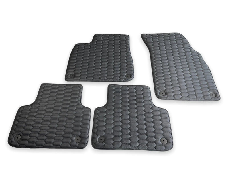 Audi Q7 (2017-2022) - Exclusive AutoWin Brand Black Leather Floor Mats