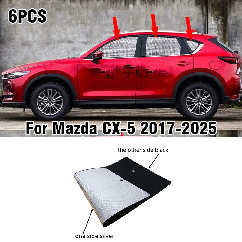 Mazda CX-5 6PCS Side Window Camp Black Silver Privacy Sunshade (2017–2025)