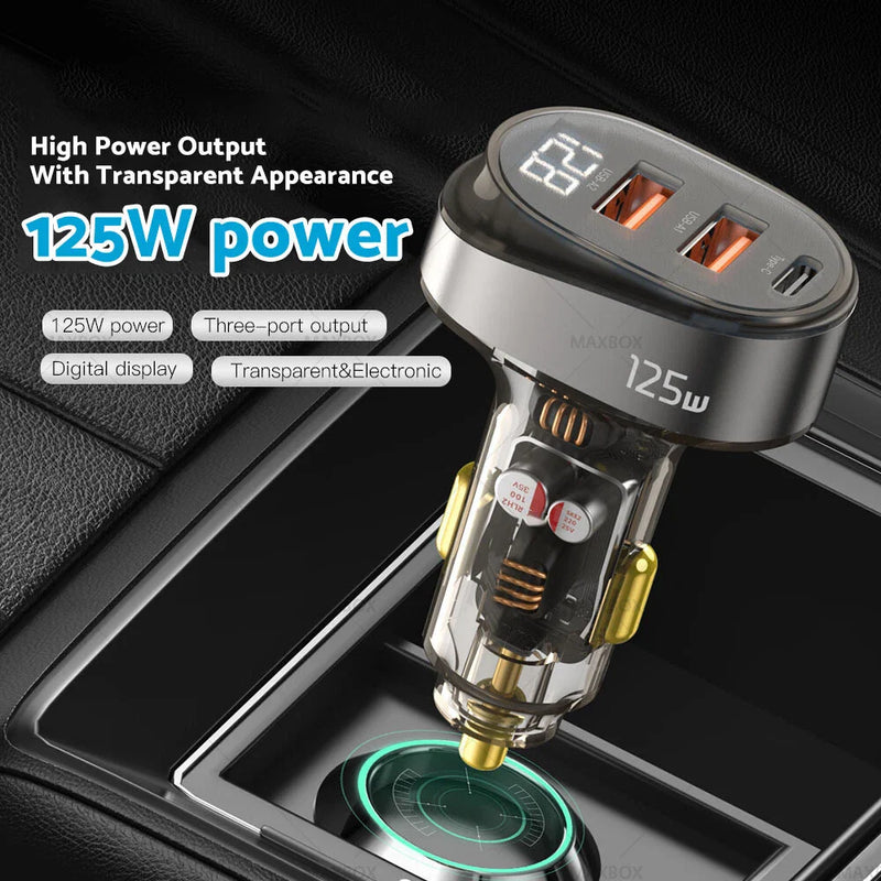 Car 125W Car Charger Type C Dual USB Quick Charge Smart Display