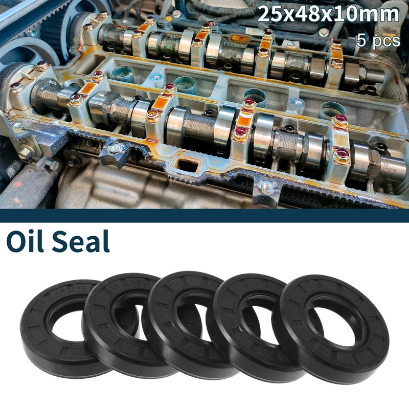 5 x Oil Seal Rotary Shaft Seal NBR Rubber 25x48x10mm Black