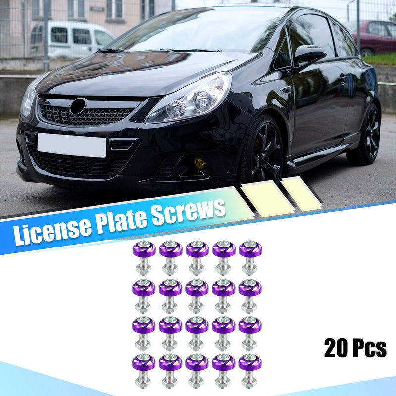 Car Motorcycle Purple 20pcs Aluminum Alloy License Plate Bolt Screw Nuts