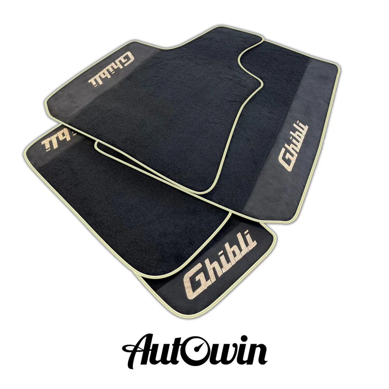 Maserati Ghibli (2014-2023) - Alcantara, White Trim AutoWin Black Floor Mats