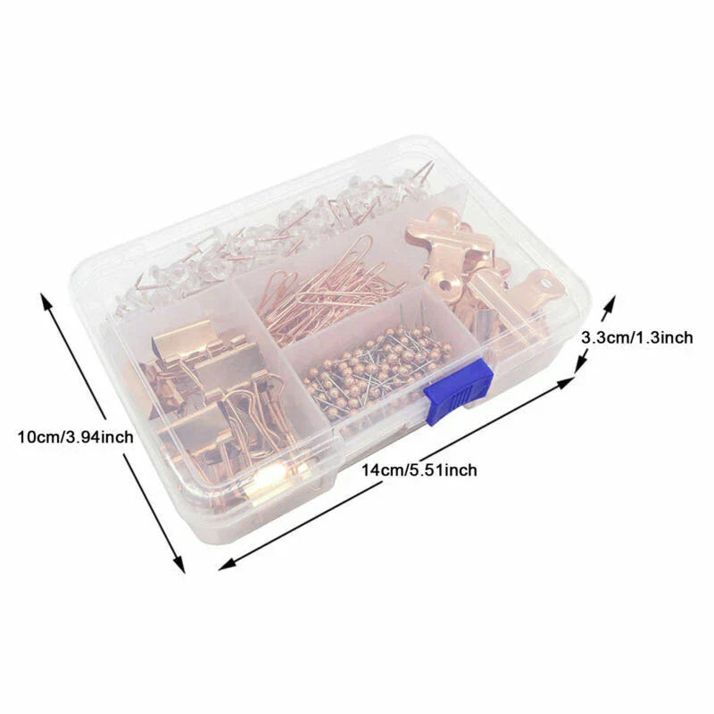 Office School Stationery 500 x Binder Clips Paper Clips Push Pins Set