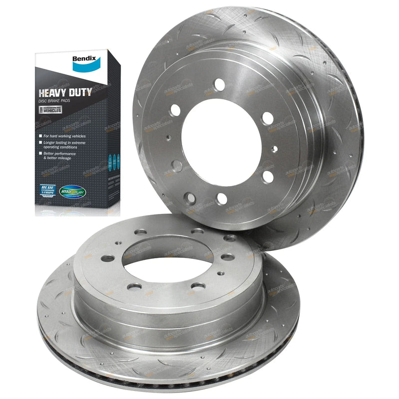 Toyota Prado Rear Slotted Drilled Disc Rotors + Brake Pads (1996–2002)