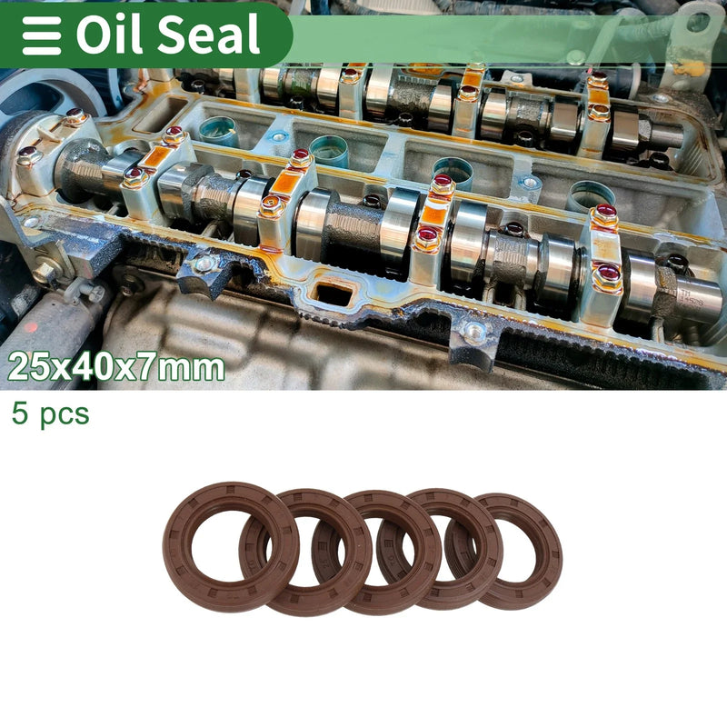 Oil Seal FKM Rubber 25x40x7mm High Pressure Brown 5 Pcs