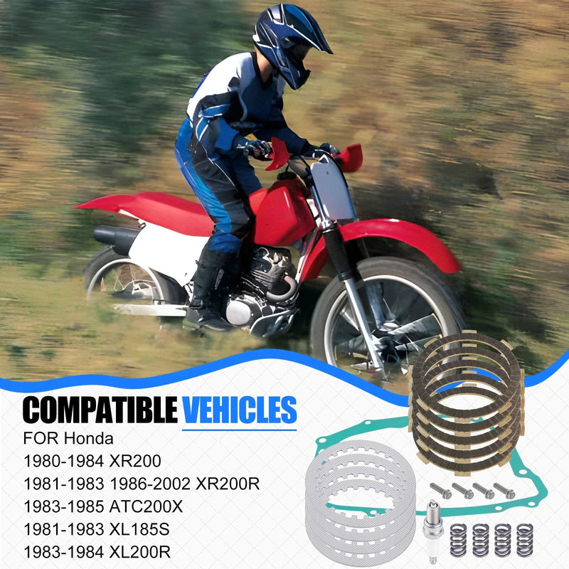 Honda XR200R Clutch Friction Steel Plates Kit w/ Gasket (1981–2002)