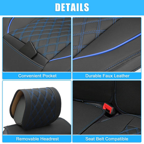Dodge Ram 2009-2023 Black Blue 2 x Cushion Covers Front Seat Covers