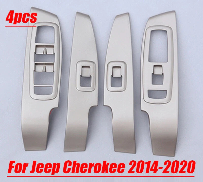 Jeep Cherokee Gold ABS Window Lock Lift Panel Trims 4Pcs (2014–2020)