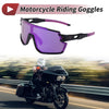 Motorcycle Riding Goggles Purple Black with Blue and Red Dots UV400
