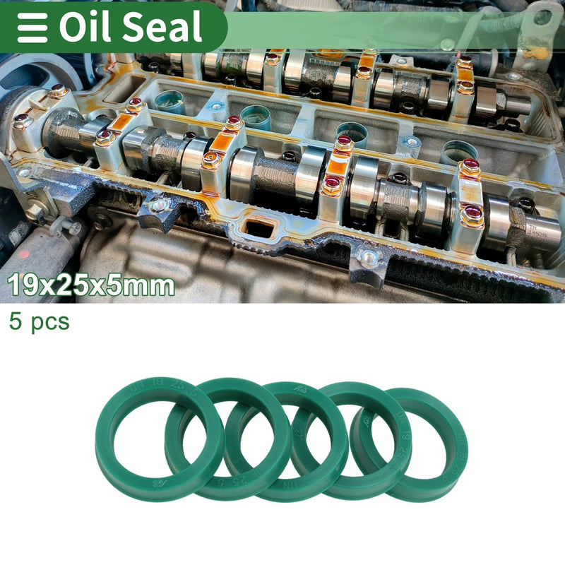 Oil Seal Seal Ring Rotary Shaft Seal TPU 19x25x5mm High Pressure Green 5 Pcs