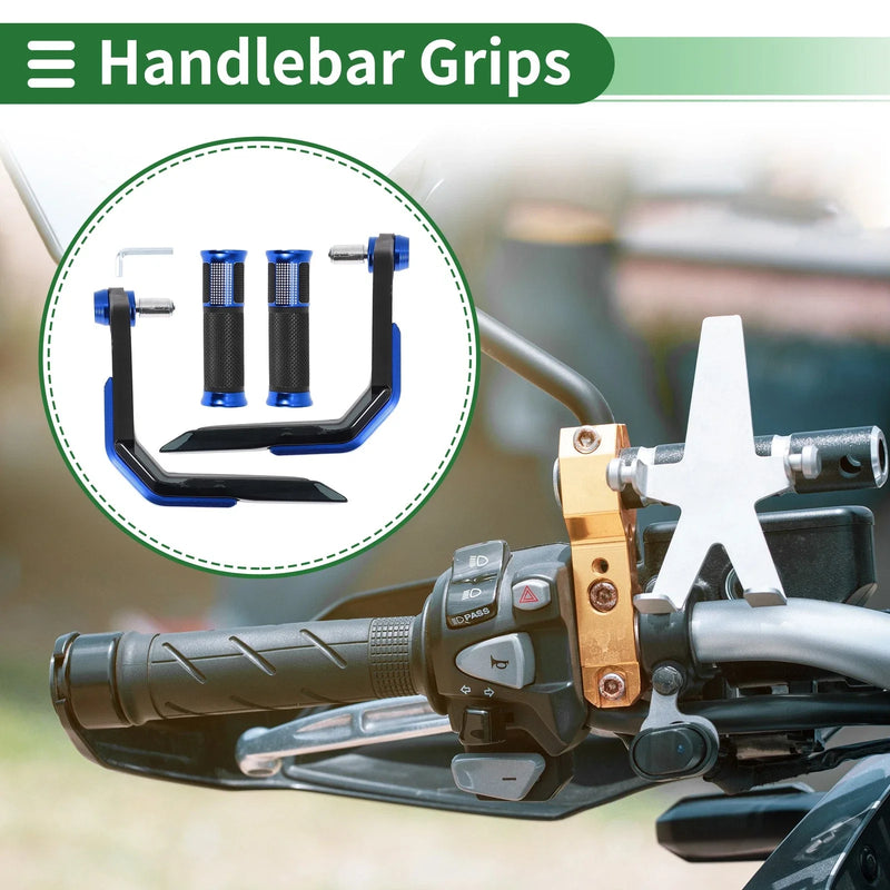 Motorcycle Handlebar Aluminum Alloy Blue Rubber Hand Grips Cover Kit
