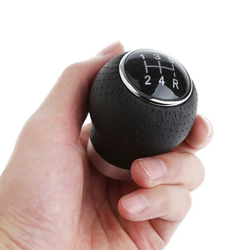 Universal 5-Speed Manual Cars Leather Black Stitch Gear Shift Knob