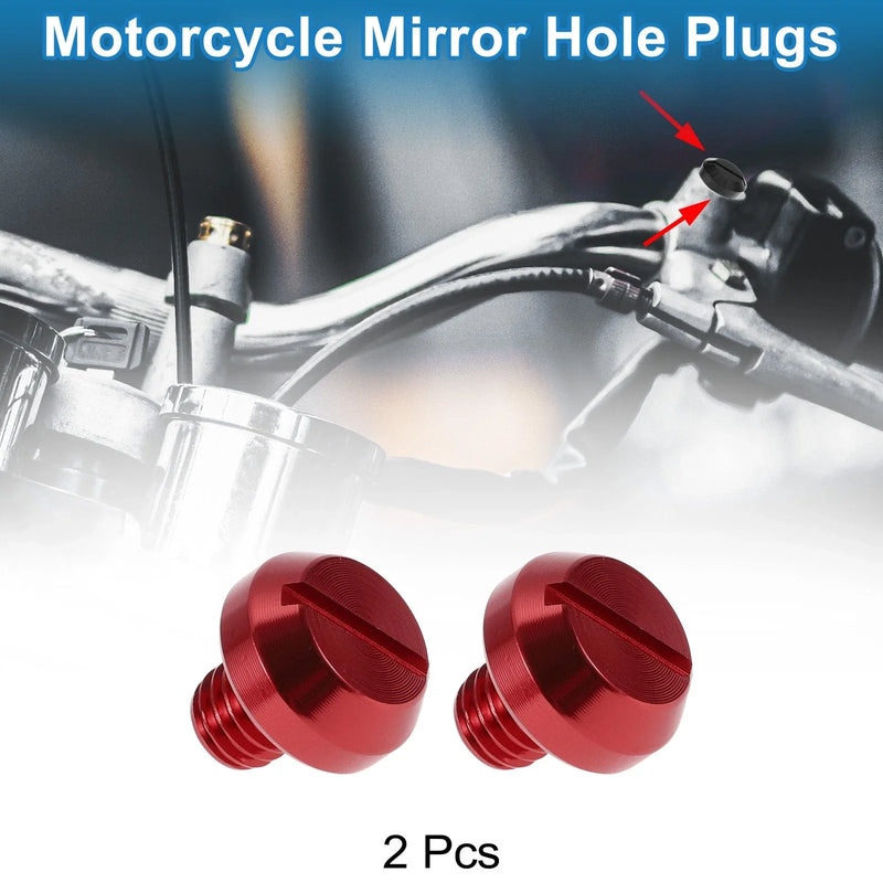 Motorcycle 2 x Mirror Hole Plugs Left M8x1.25 Motorcycle Mirror Screws Red