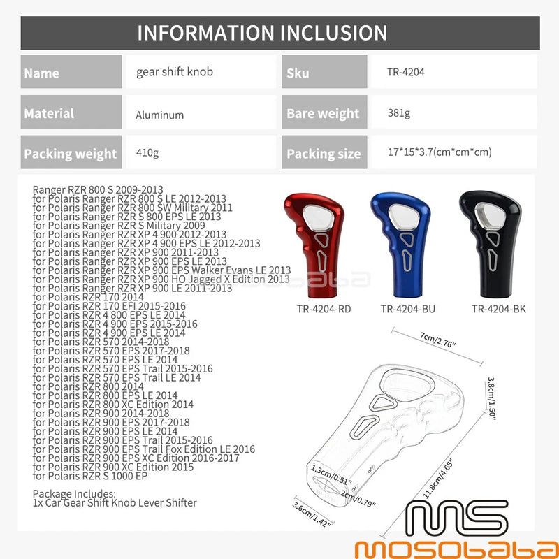 Polaris RZR 570 900 1000 Ranger RZR 900 4 XP Gear Shift Knob Grip (2010-2023)