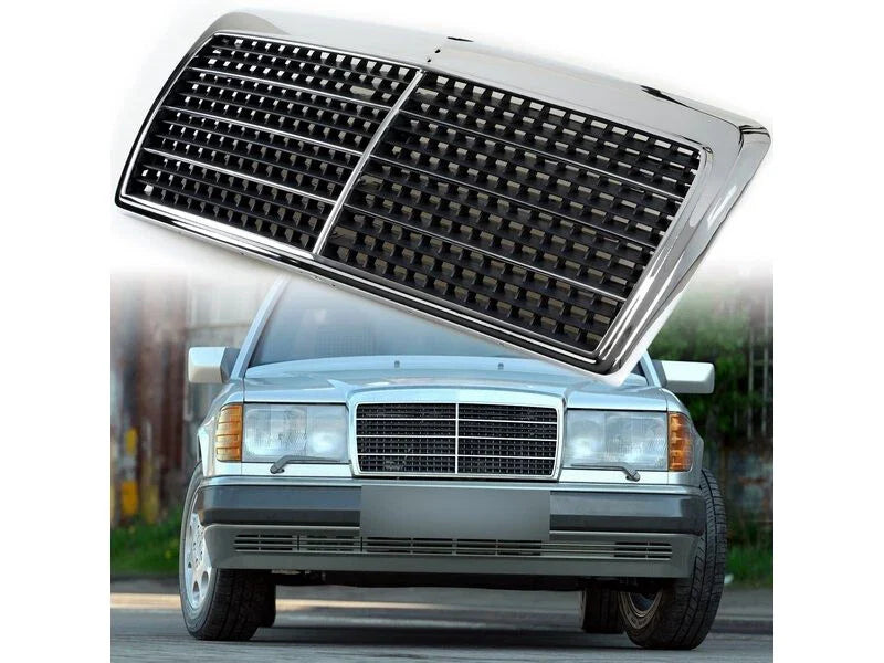 Mercedes W124 E-Class Grille Black Mesh Front Chrome Frame (1985-1995)