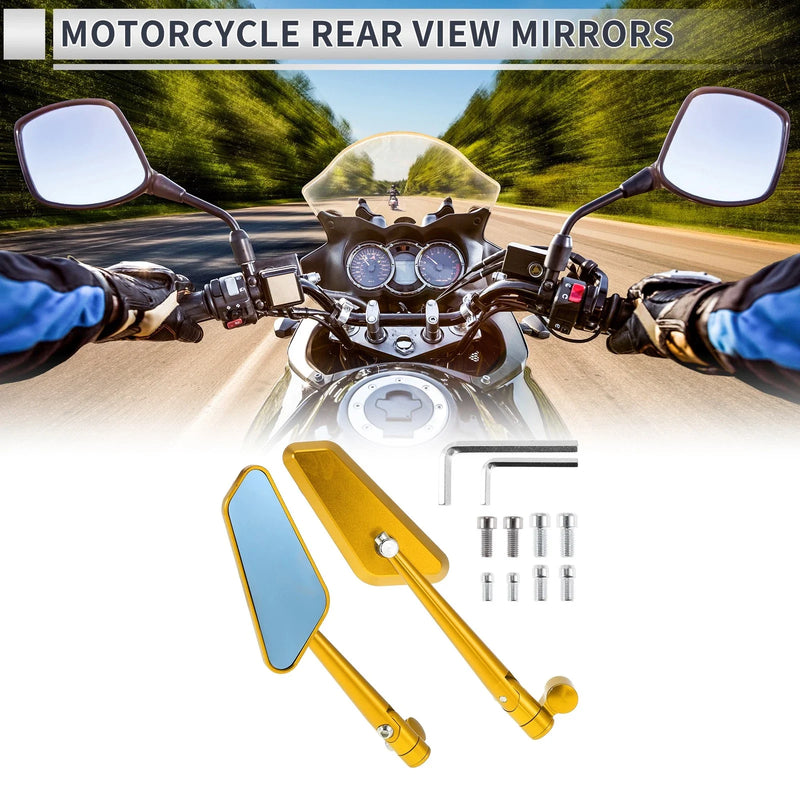 M8/M10 Motorcycle Rear View Mirrors Prismatic Gold Tone Aluminum Alloy