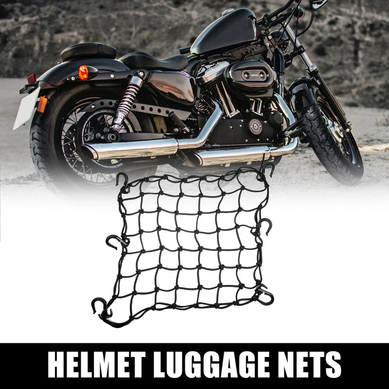 1 x 40x40cm Motorcycle Luggage Cargo Net Bag with 49 Holes, 6 Hooks Black