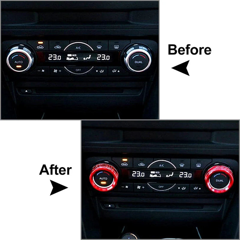Mazda 3, CX-5 3 x Red AC Climate Control Knob Ring Covers (2014-2019)