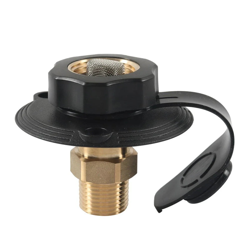 Black RV City Water Inlet with Check Valve Hose Connector