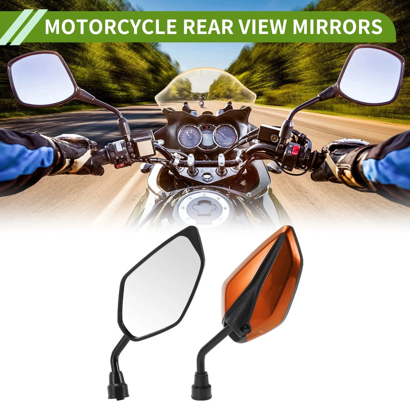 M10 Motorcycle Rear View Mirrors Leaf Shape Orange Iron Plastic 1 Set