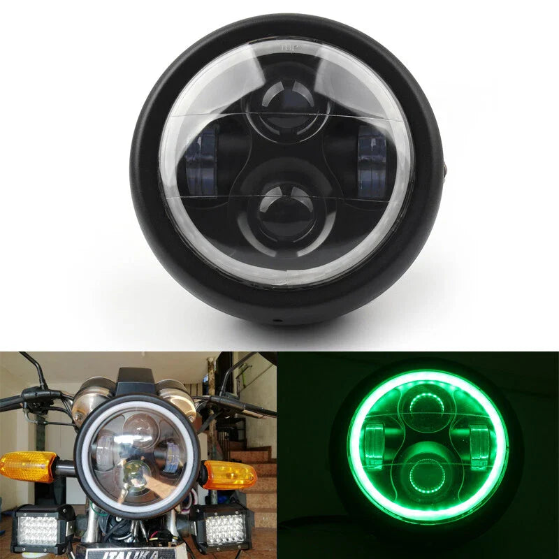 Motorcycle 6.5" Headlight Hi/Lo w/ Green Halo (Universal)