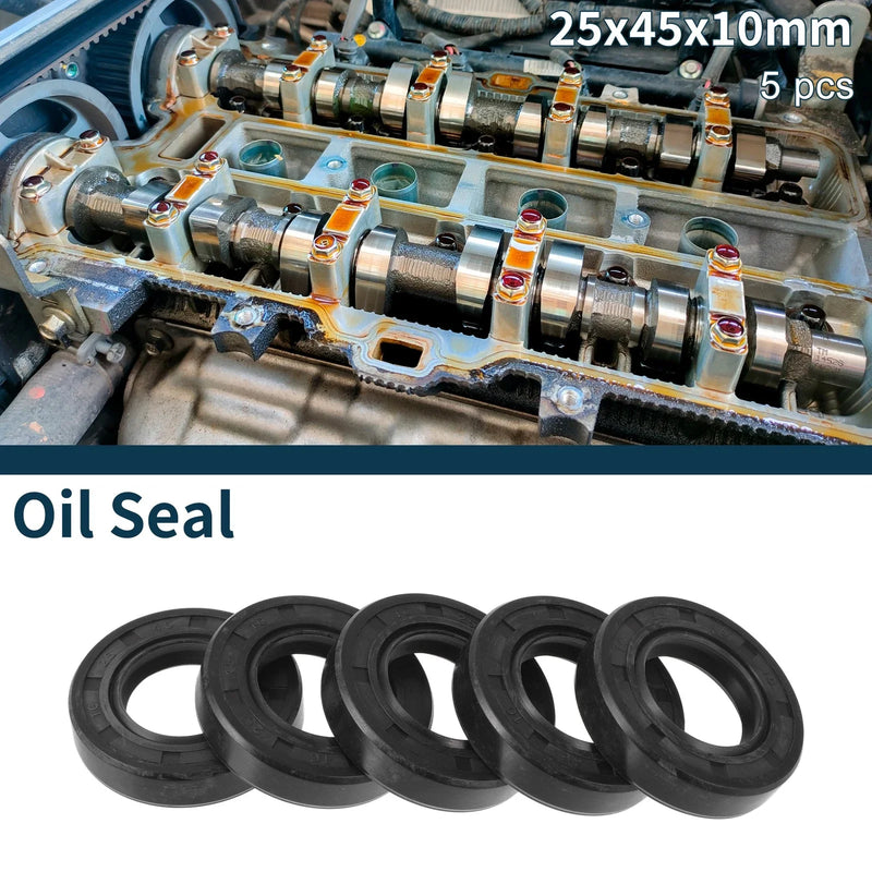 Oil Seal NBR Rubber 25x45x10mm Black 5Pcs