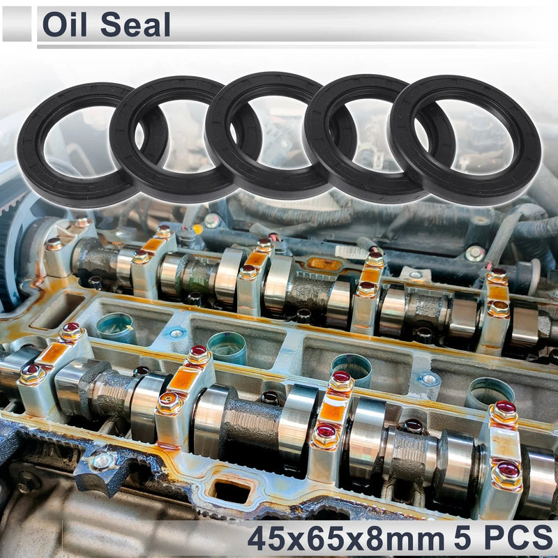 Oil Seal Rotary Shaft NBR Rubber 45x65x8mm Black 5 Pcs