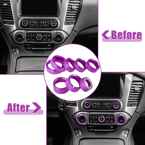 Chevy Silverado, GMC Sierra 8 Pcs Purple AC Radio Switch Knob Covers (14-18)